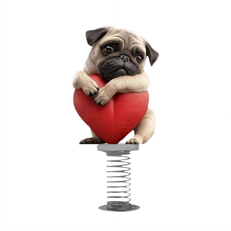 Adorable Pug Acrylic Car Spring Decors,Pug Car Dashboard Decors,Funny Cute Pug Cars Dashboard Decor Accessories with Spring for Desk Gifts,2D Cartoon for Cars Interior Accessory - Image 1